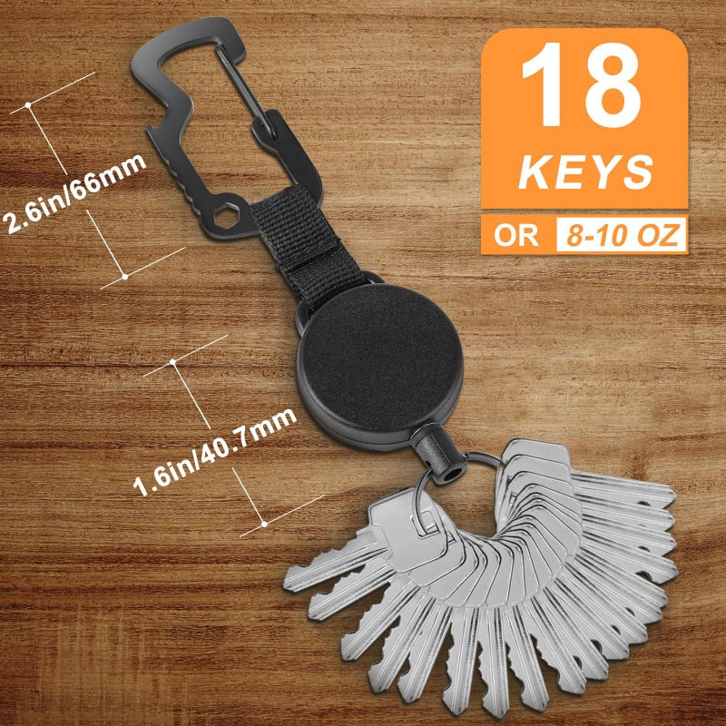 DELSWIN Retractable Key Chain Key-Rings - Heavy Duty Key Holder Belt Clip with Multitool Carabiner, Keychain Lanyard Badge Reels (Pack of 3) - Image 3